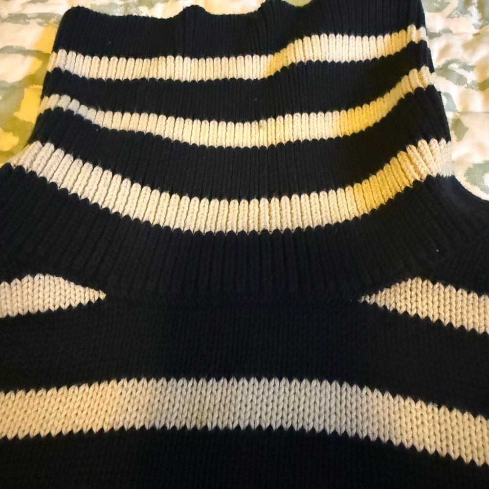 Striped Navy and White Turtleneck Sweater - Picture 3 of 4